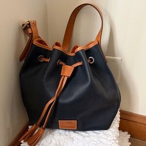 Dooney & Bourke Midnight Blue/Butterscotch Aimee Leather Drawstring Handbag